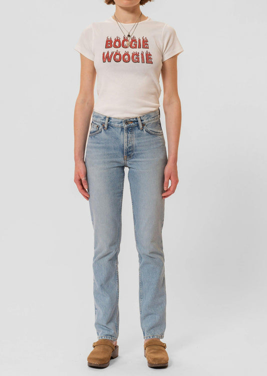 Jean droit en coton bio | bleu délavé 'shady sadie slow days'