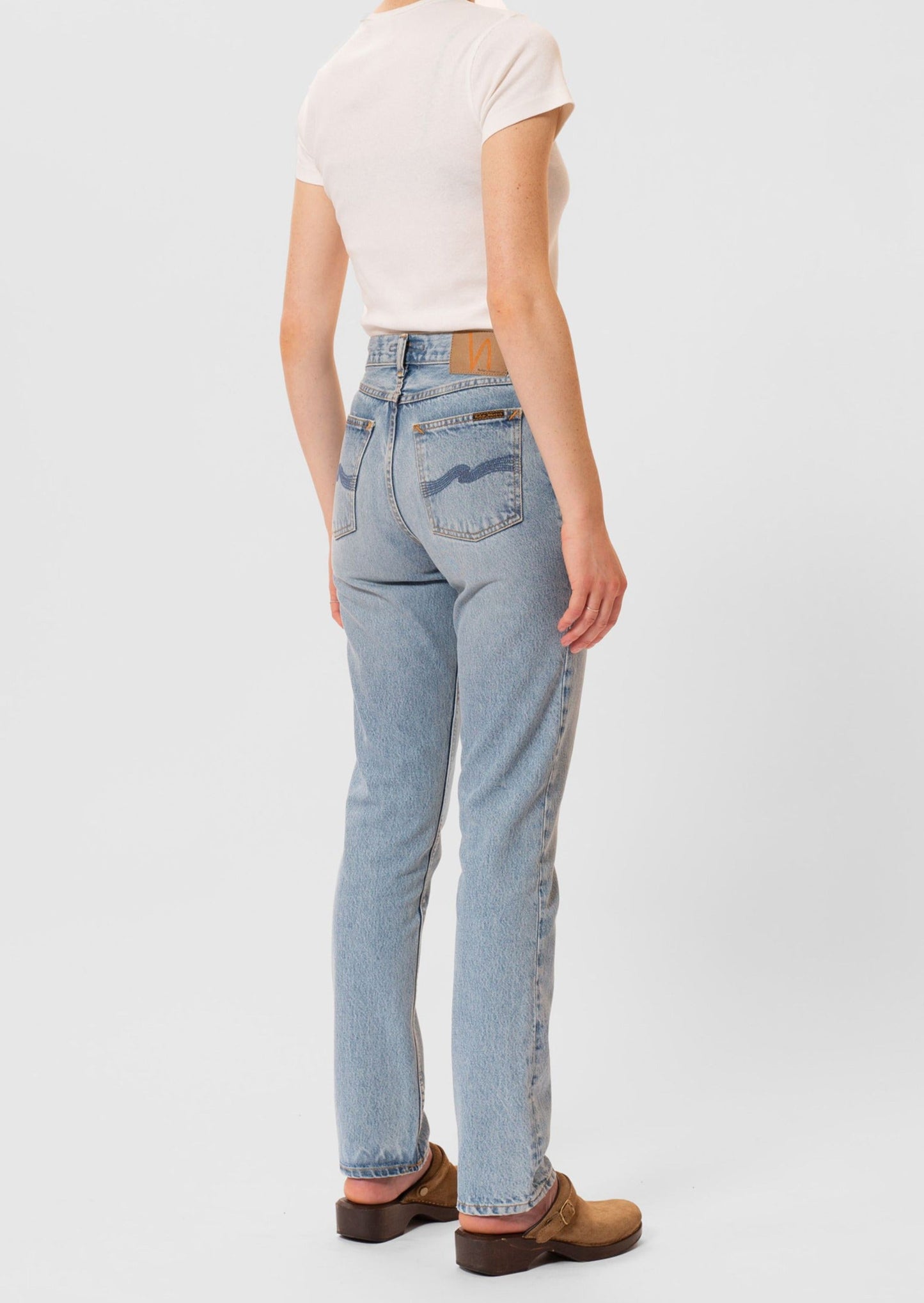 Jean droit en coton bio | bleu délavé 'shady sadie slow days'