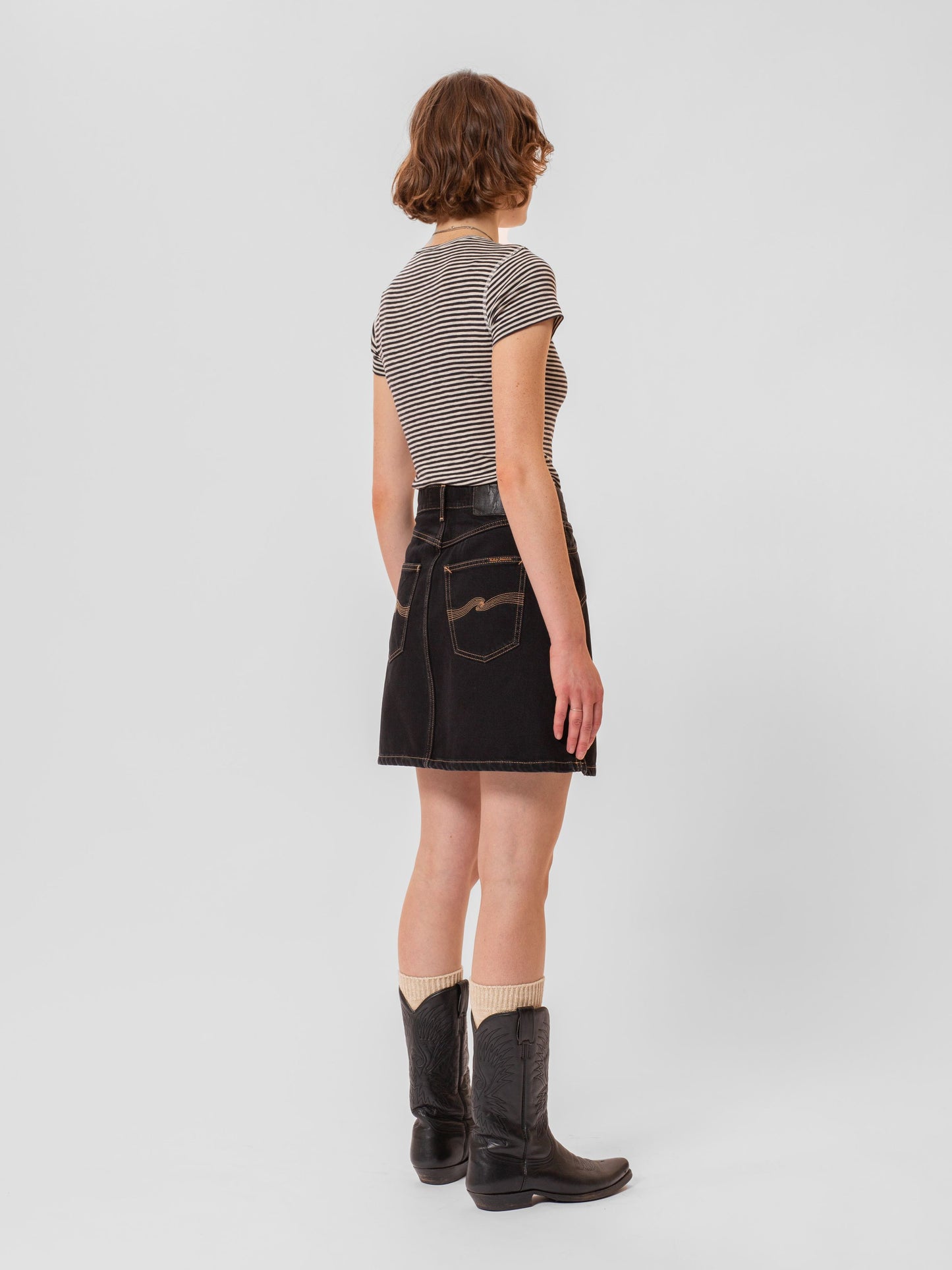 Jupe en jean à surpiqûres de coton bio | noire "molly western denim skirt black"