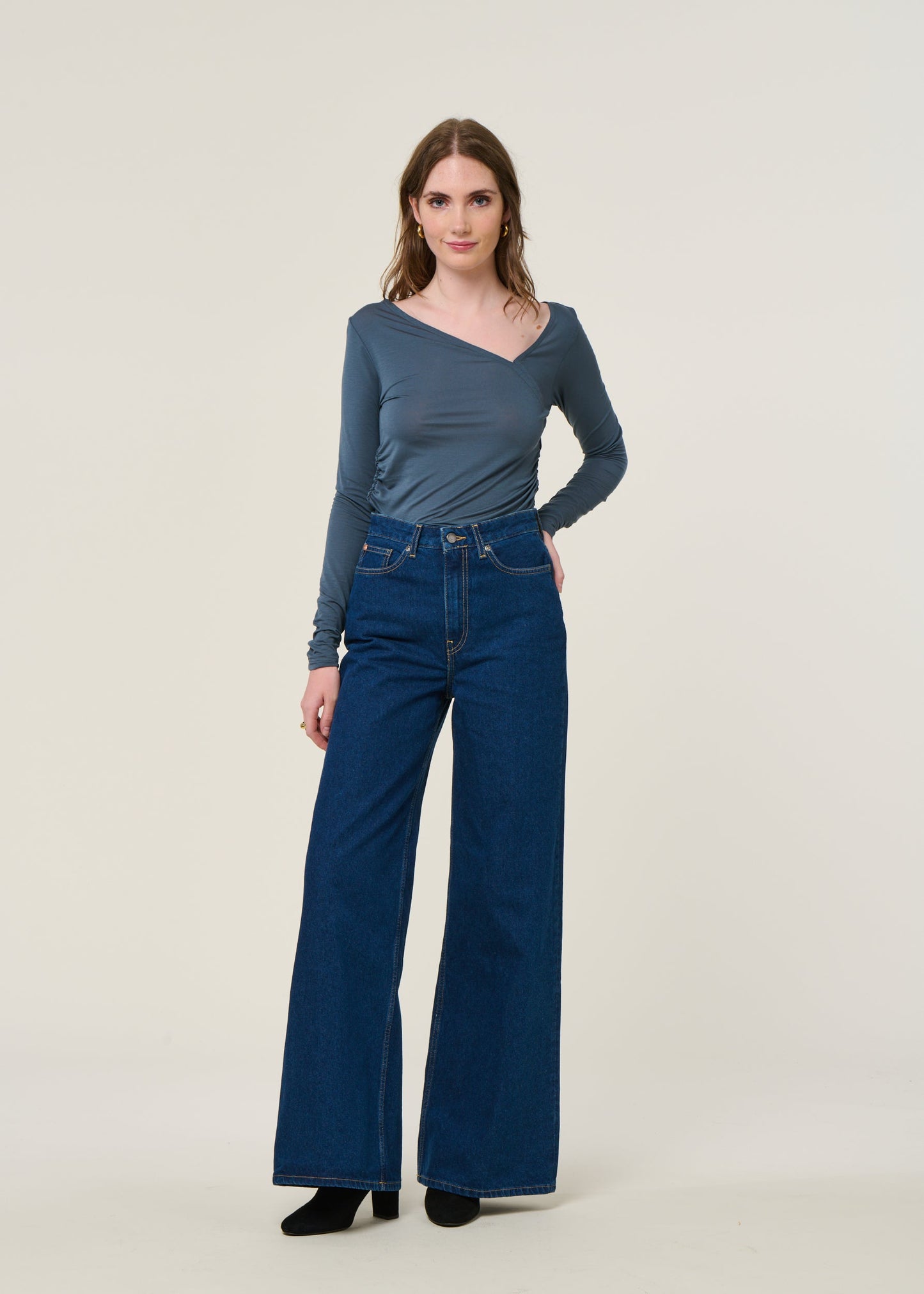 T-shirt manches longues en lyocell | bleu/ gris "casma - turbulence"