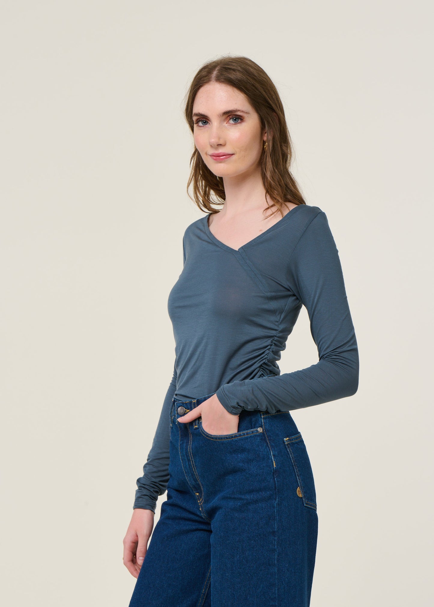 T-shirt manches longues en lyocell | bleu/ gris "casma - turbulence"