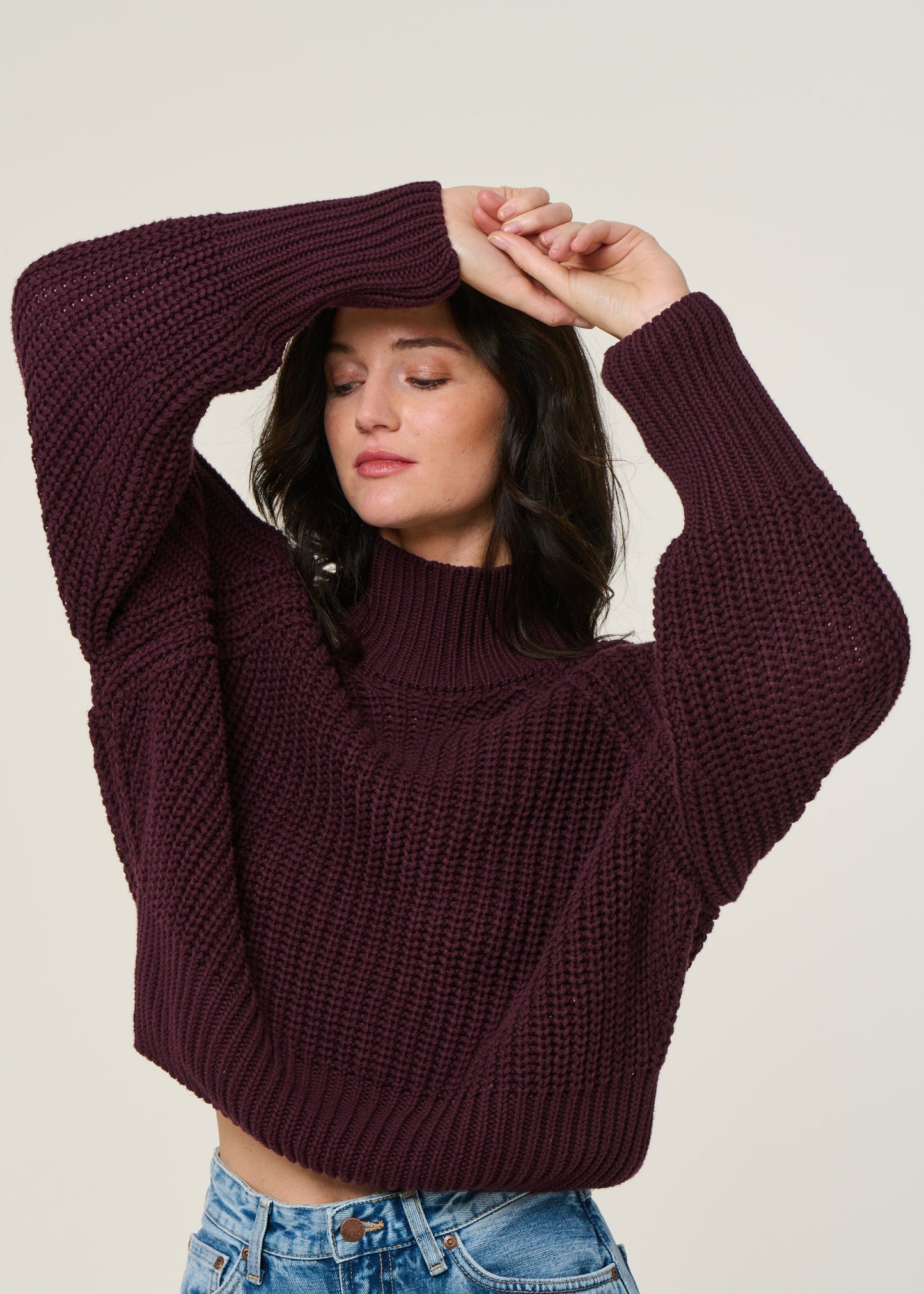Pull maille en coton bio | aubergine "ola - cherry lacquer"