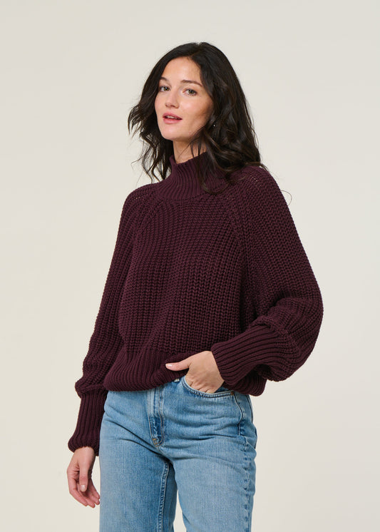 Pull maille en coton bio | aubergine "ola - cherry lacquer"