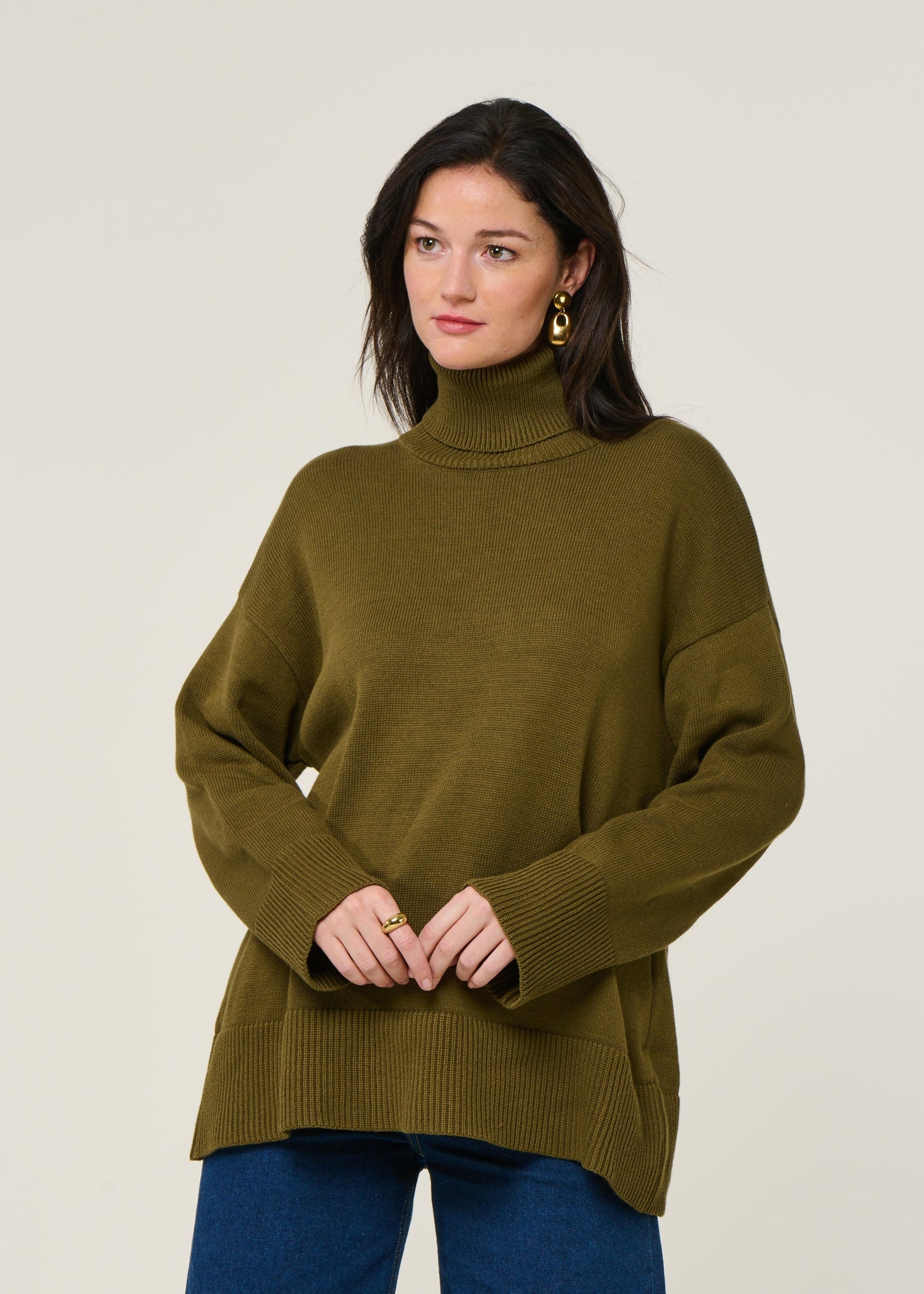 Pull col roulé en coton bio | vert "mua - woody olive"