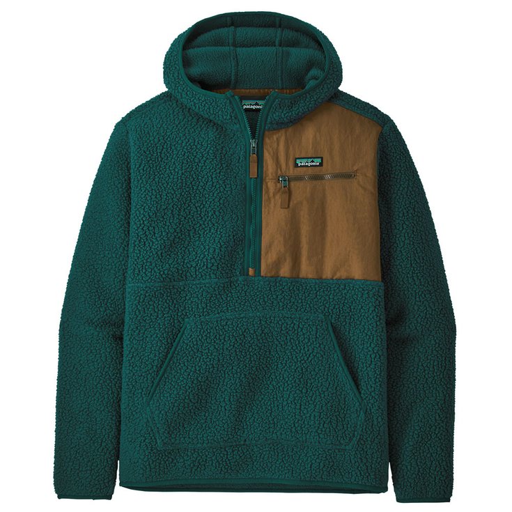 Veste polaire à capuche verte en matière recyclée - Retro Pile dark borealis green