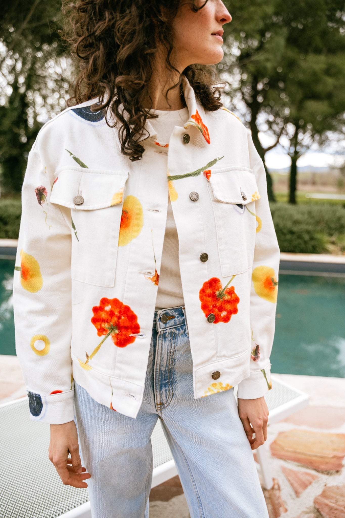 Veste en denim en coton bio | Écrue à motifs "feuz blow frans jacket"