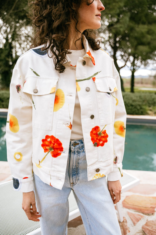 Veste en denim en coton bio | Écrue à motifs "feuz blow frans jacket"