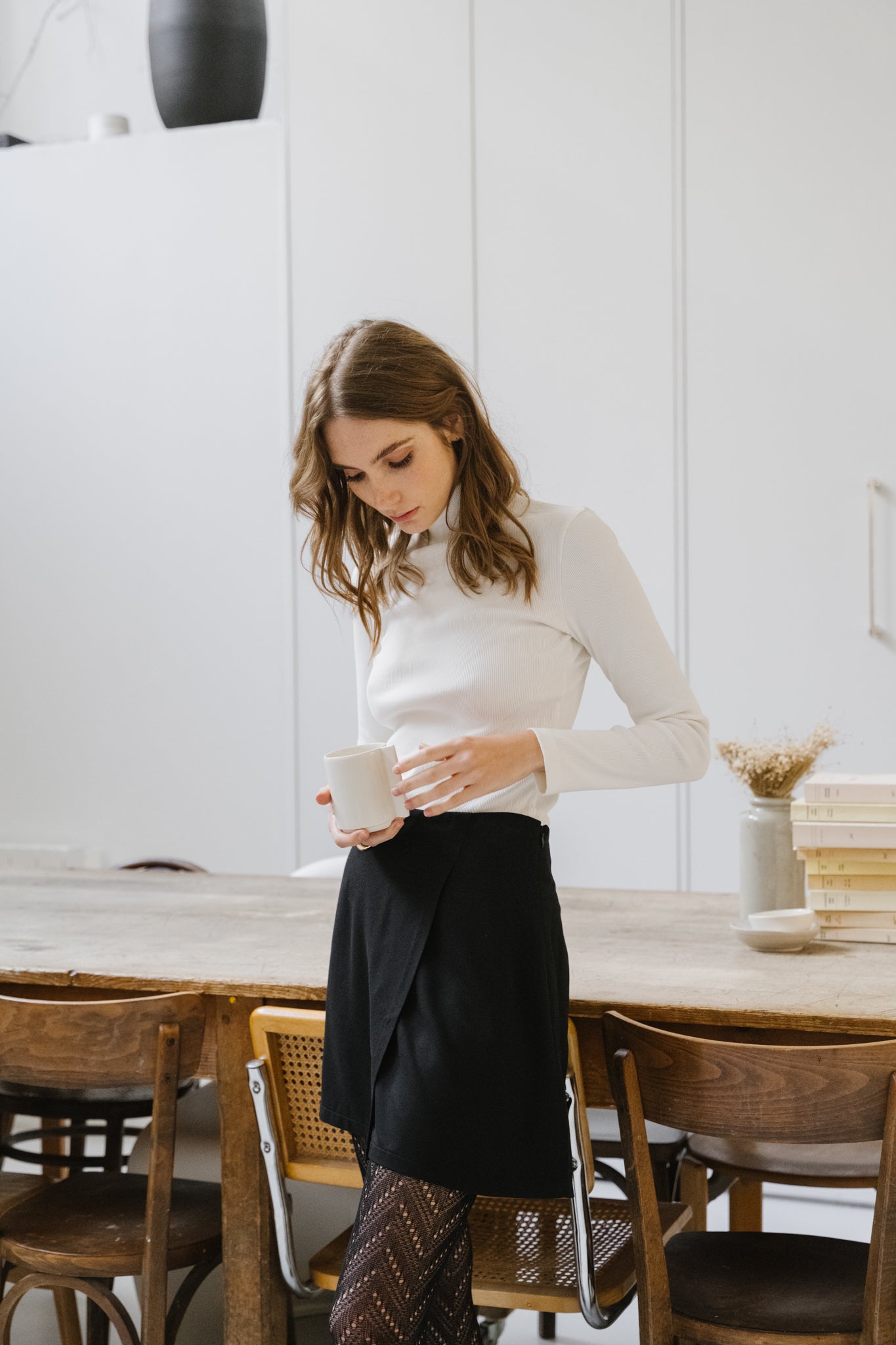 Sous-pull col montant blanc en coton bio - rib aine