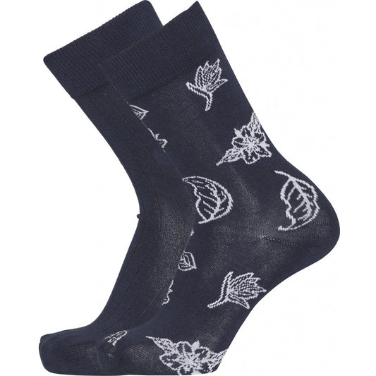 Pack 2 paires de chaussettes bleu nuit à motifs en coton bio - timber