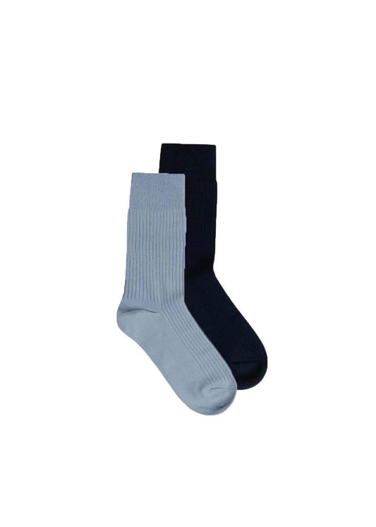 Pack 2 paires de chaussettes bleu clair en coton bio - Linden