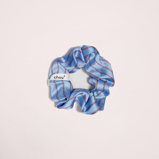 Chouchou en matière upcyclée | satin bleu rayé
