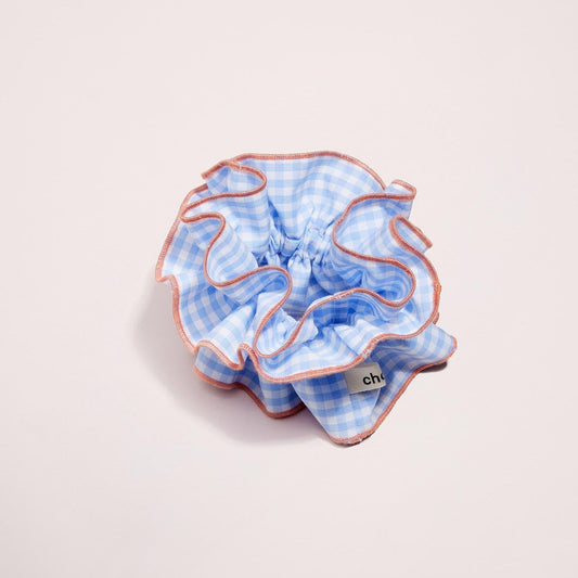 maxi chouchou en matière upcyclée | vichy bleu/ orange