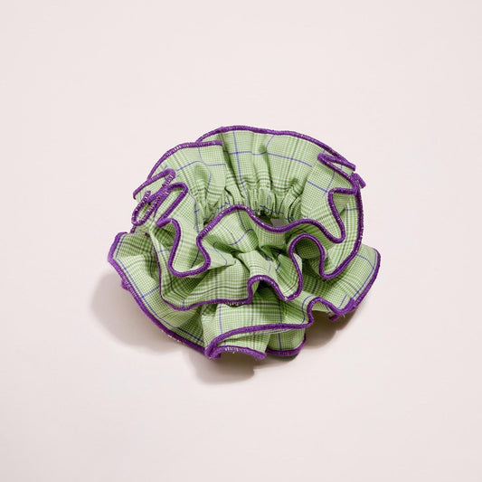 maxi chouchou en coton upcyclé | tartan vert/violet