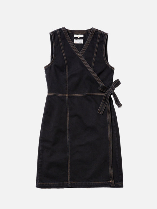 Robe portefeuille jean en coton bio | noir 'wiveka wrap denim dress black'