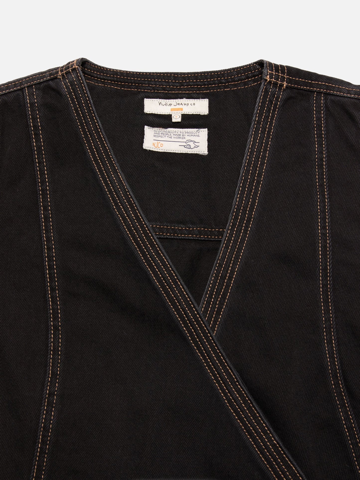 Robe portefeuille jean en coton bio | noir "wiveka wrap denim dress black"