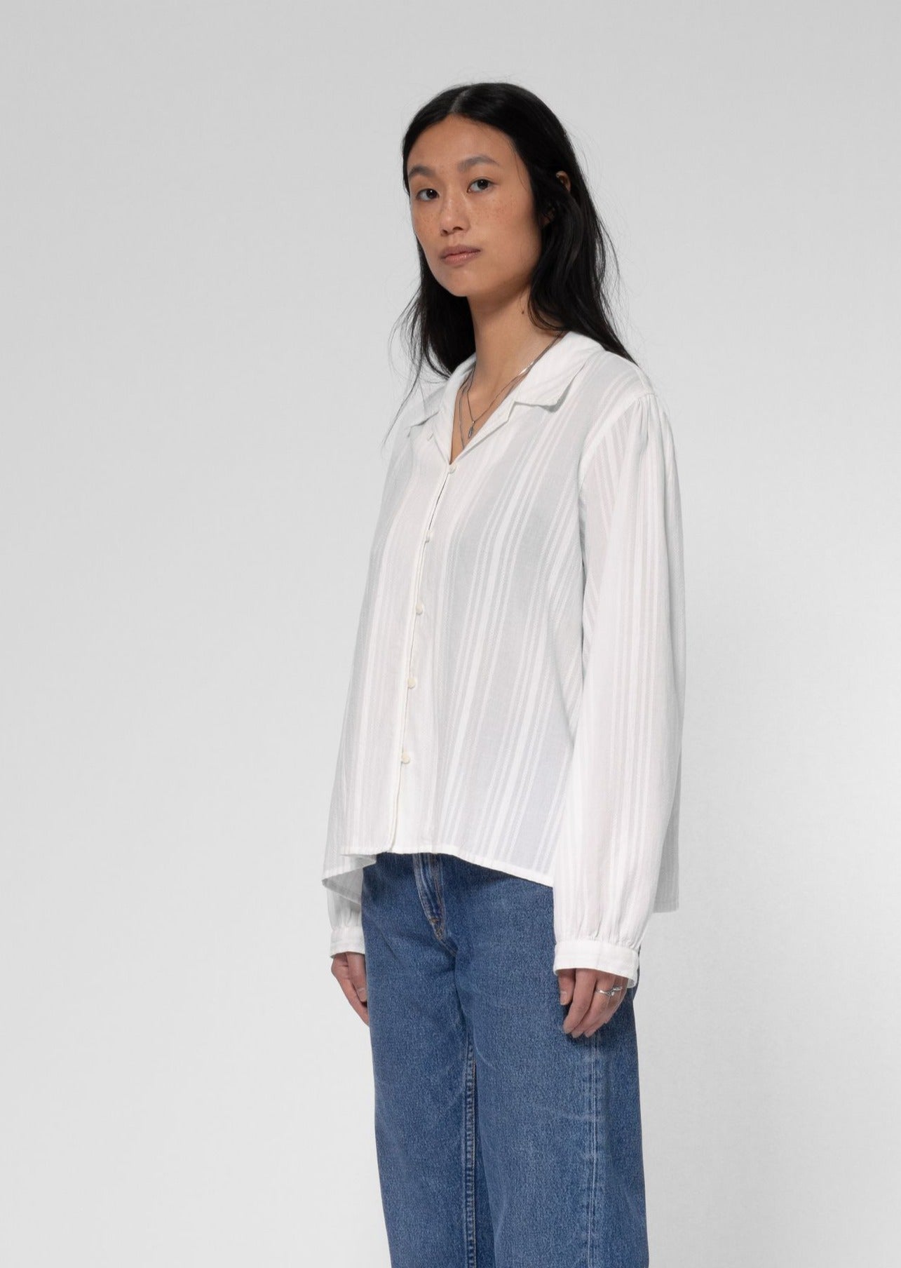 Chemise en coton bio | blanc "edith striped dobby blouse offwhite"