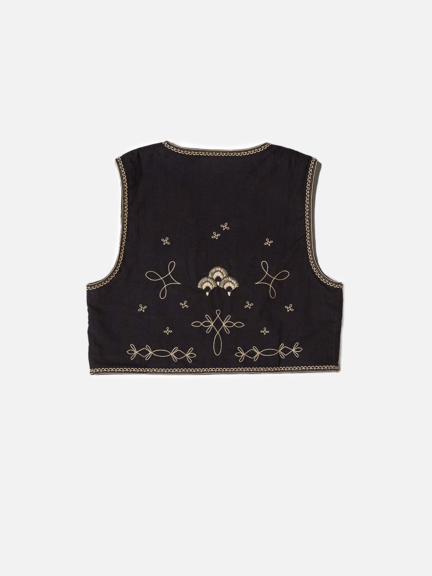 Gilet brodé sans manches en coton bio | noir "vera embroidered vest black"