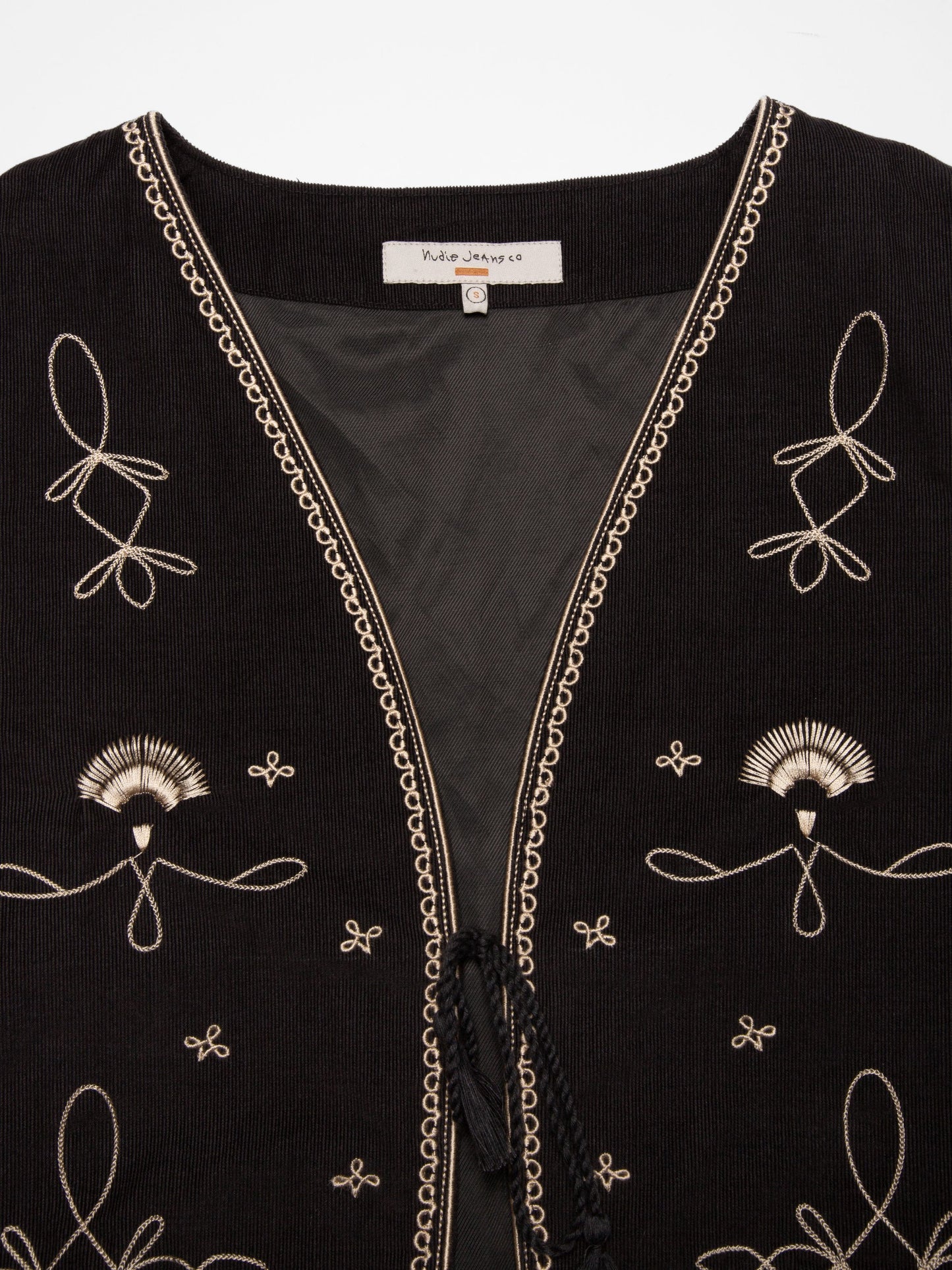 Gilet brodé sans manches en coton bio | noir "vera embroidered vest black"
