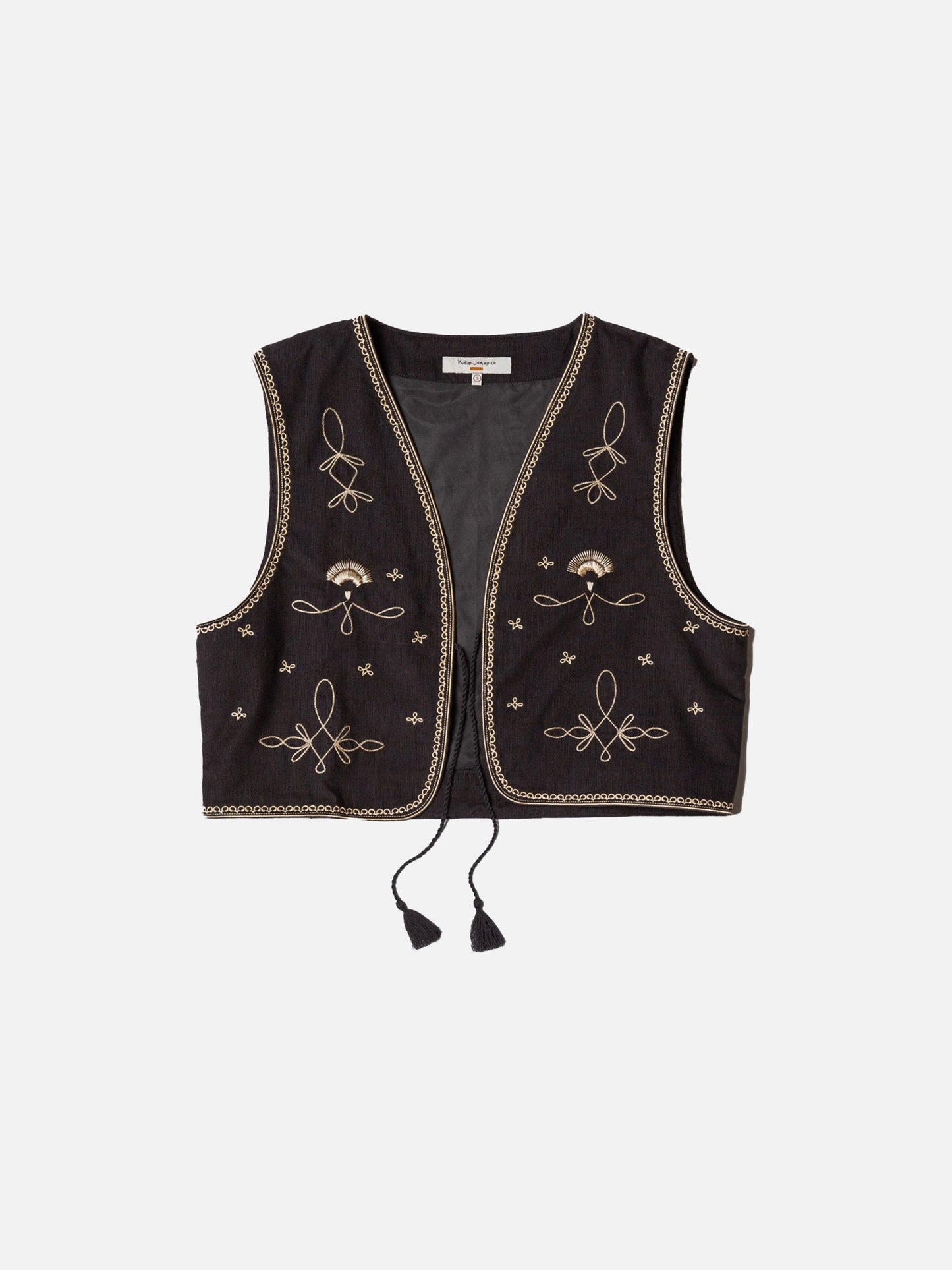 Gilet brodé sans manches en coton bio | noir "vera embroidered vest black"
