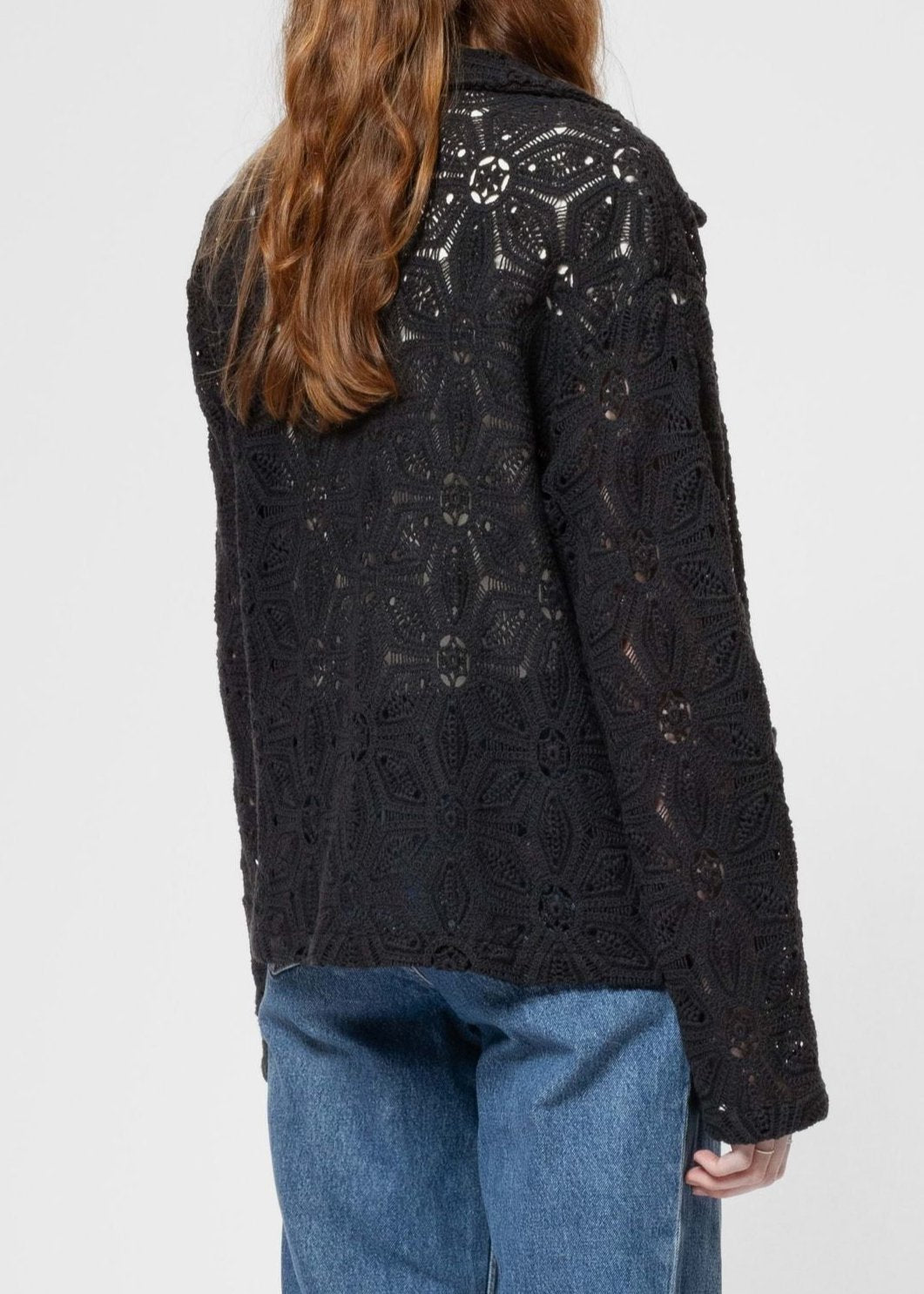 Gilet en crochet en coton bio | noir "anita crochet cardigan black"