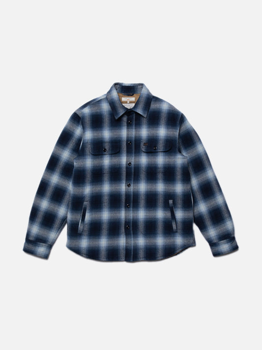 Veste en coton bio et matière recyclée | bleu "glenn padded shadow check shirt blue"