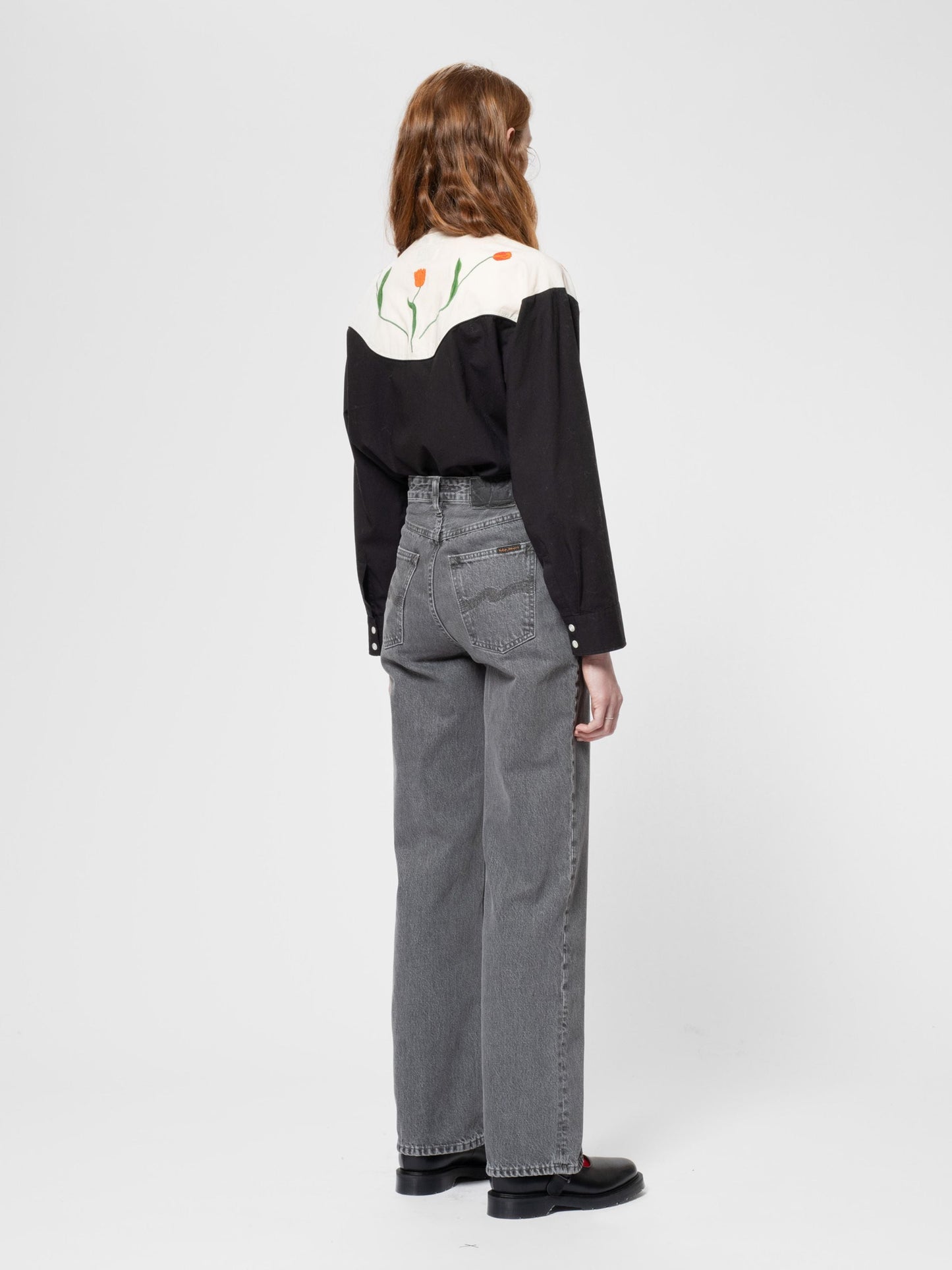 Chemise brodée en coton bio | noir et blanc "daisy western cotton shirt black"