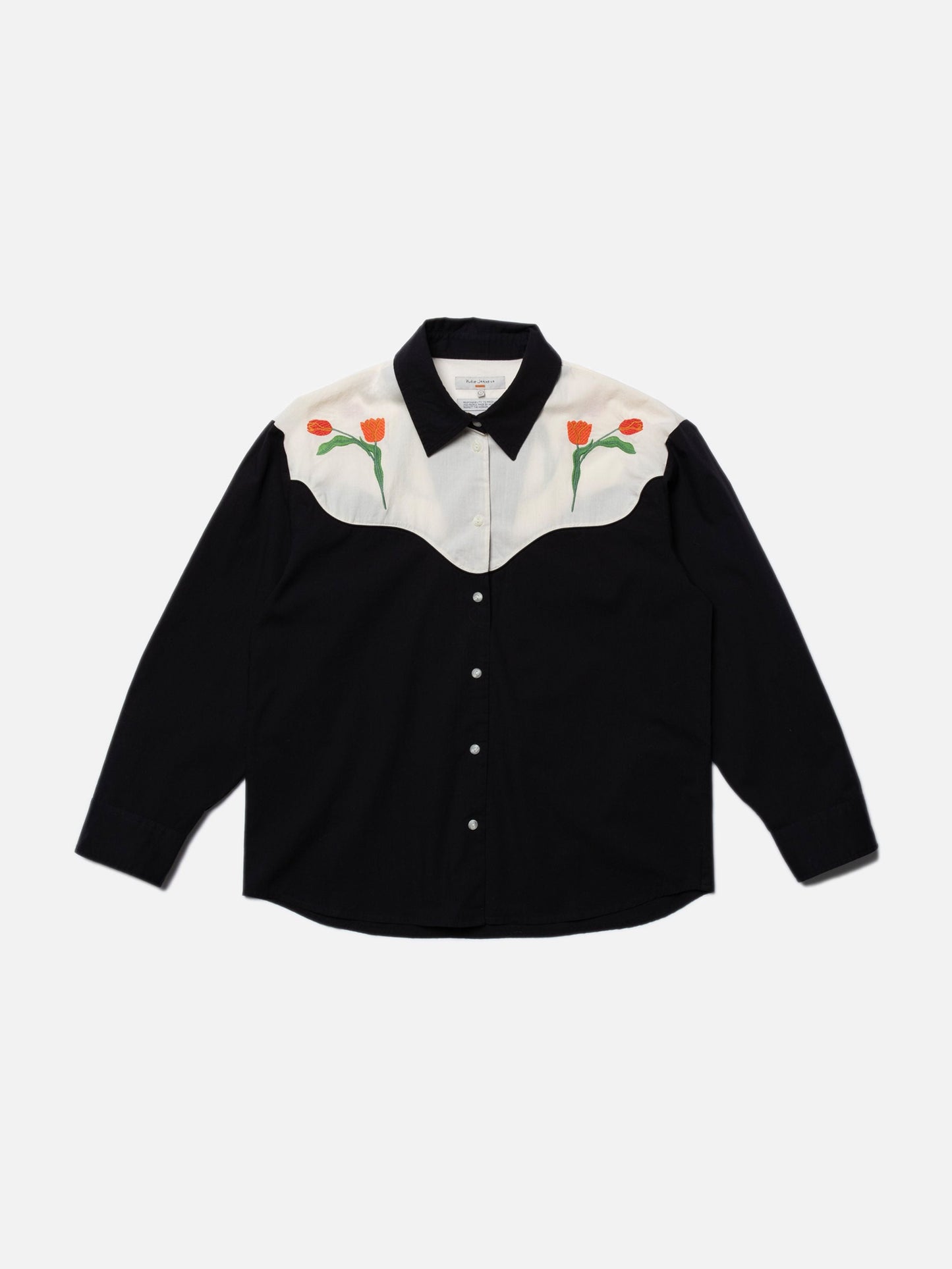 Chemise brodée en coton bio | noir et blanc "daisy western cotton shirt black"