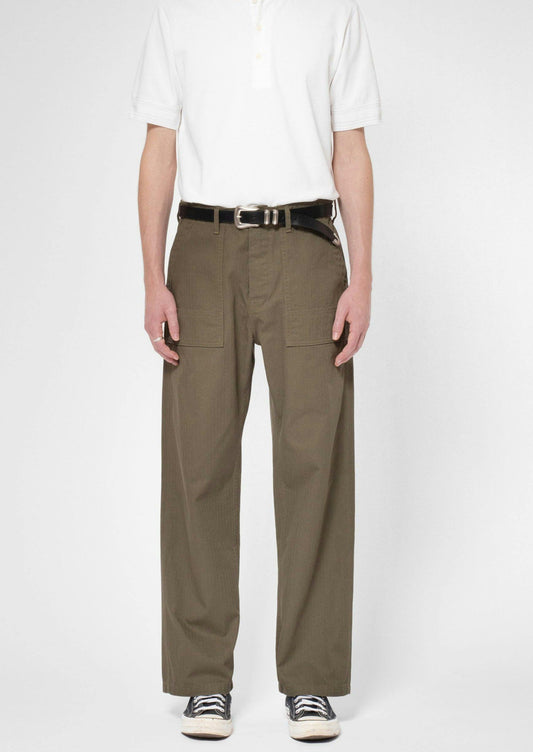 Pantalon ample twill chevrons en coton bio | kaki "tuff tony fatigue pants olive"