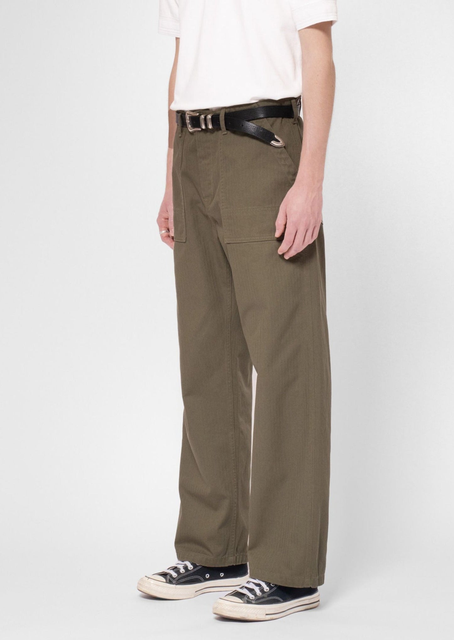Pantalon ample twill chevrons en coton bio | kaki "tuff tony fatigue pants olive"