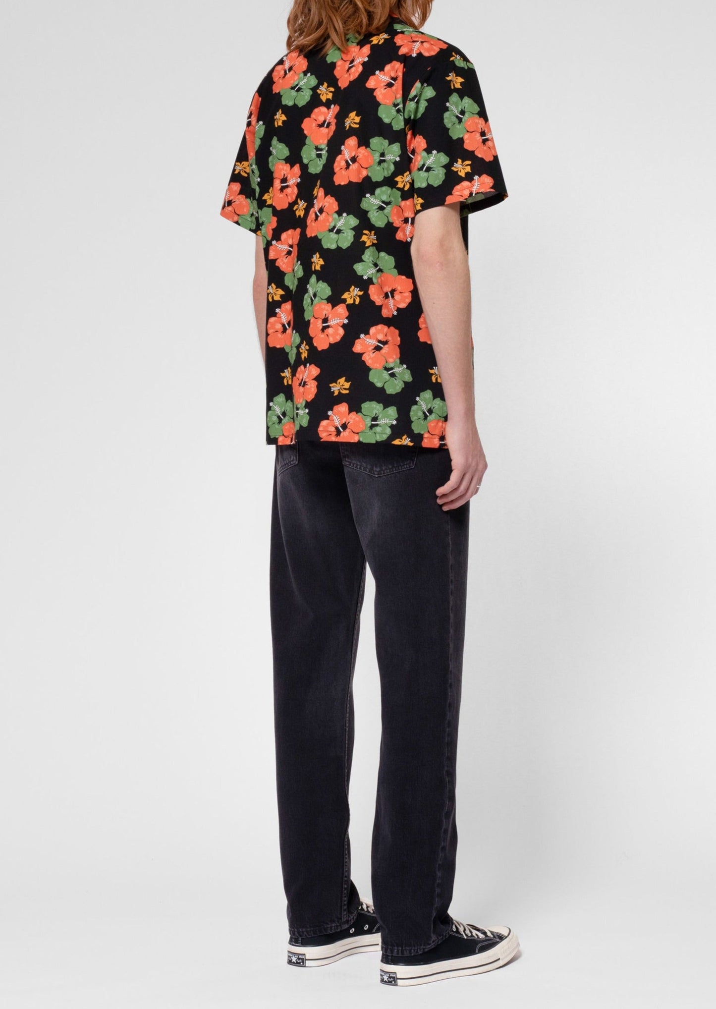 Chemisette à motif en coton bio | noir "arvid flower hawaii shirt black"