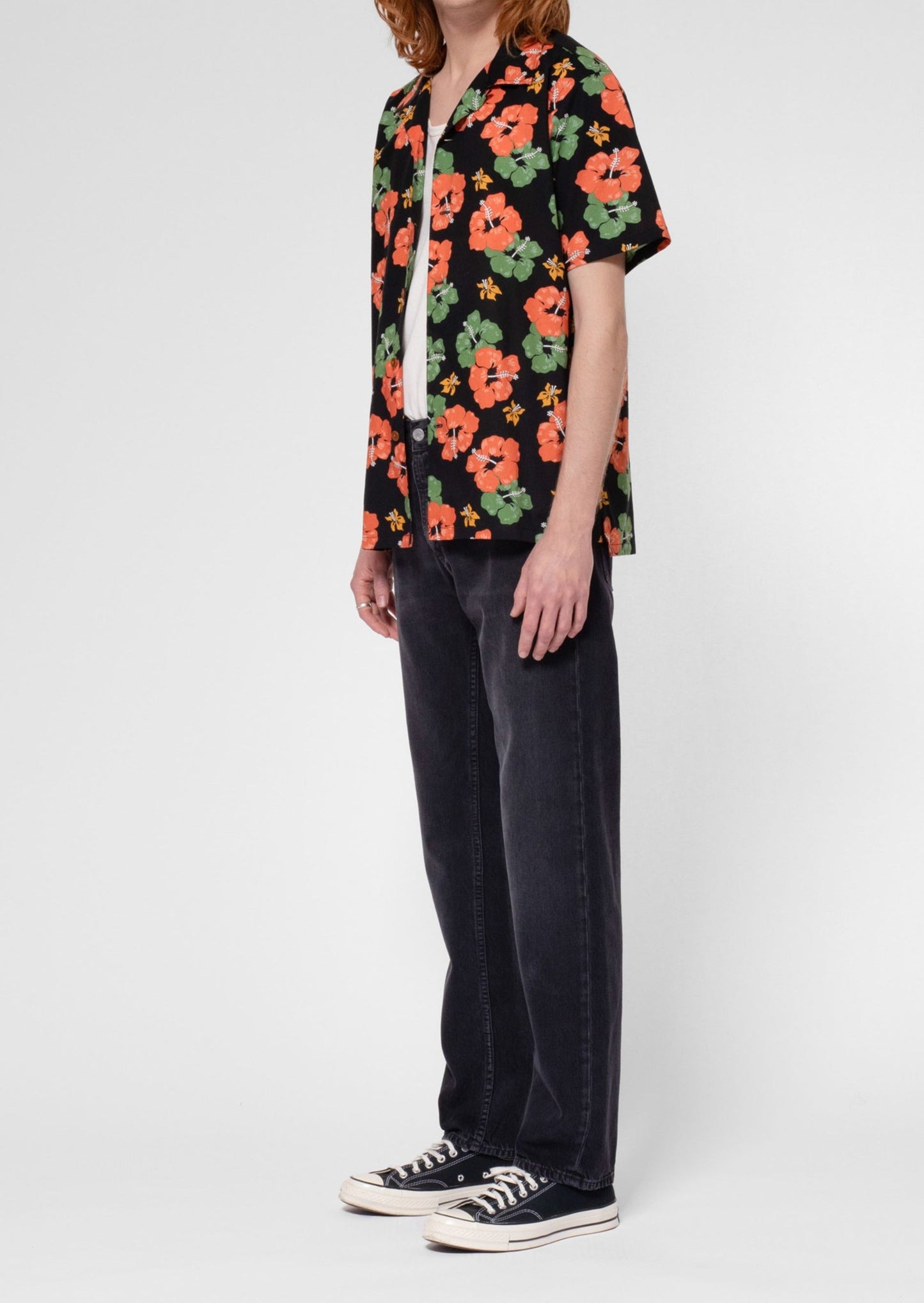 Chemisette à motif en coton bio | noir "arvid flower hawaii shirt black"