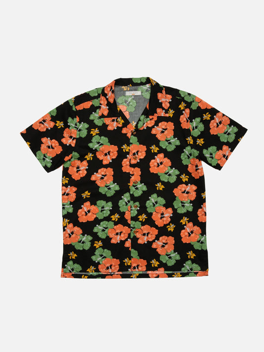 Chemisette à motif en coton bio | noir "arvid flower hawaii shirt black"