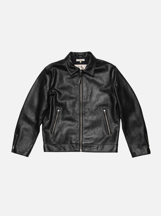 Blouson en cuir tannage semi végétal | noir "eddy rider leather jacket - black"