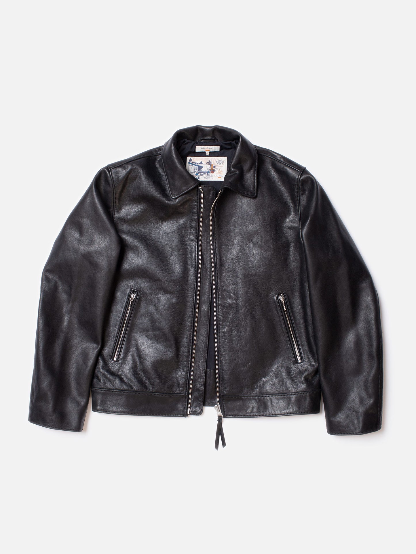 Blouson en cuir tannage semi végétal | noir "eddy rider leather jacket - black"