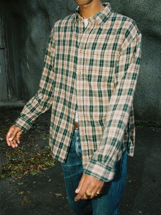 Chemise en coton biologique et lin | vert "julian farmers check shirt - racing green"