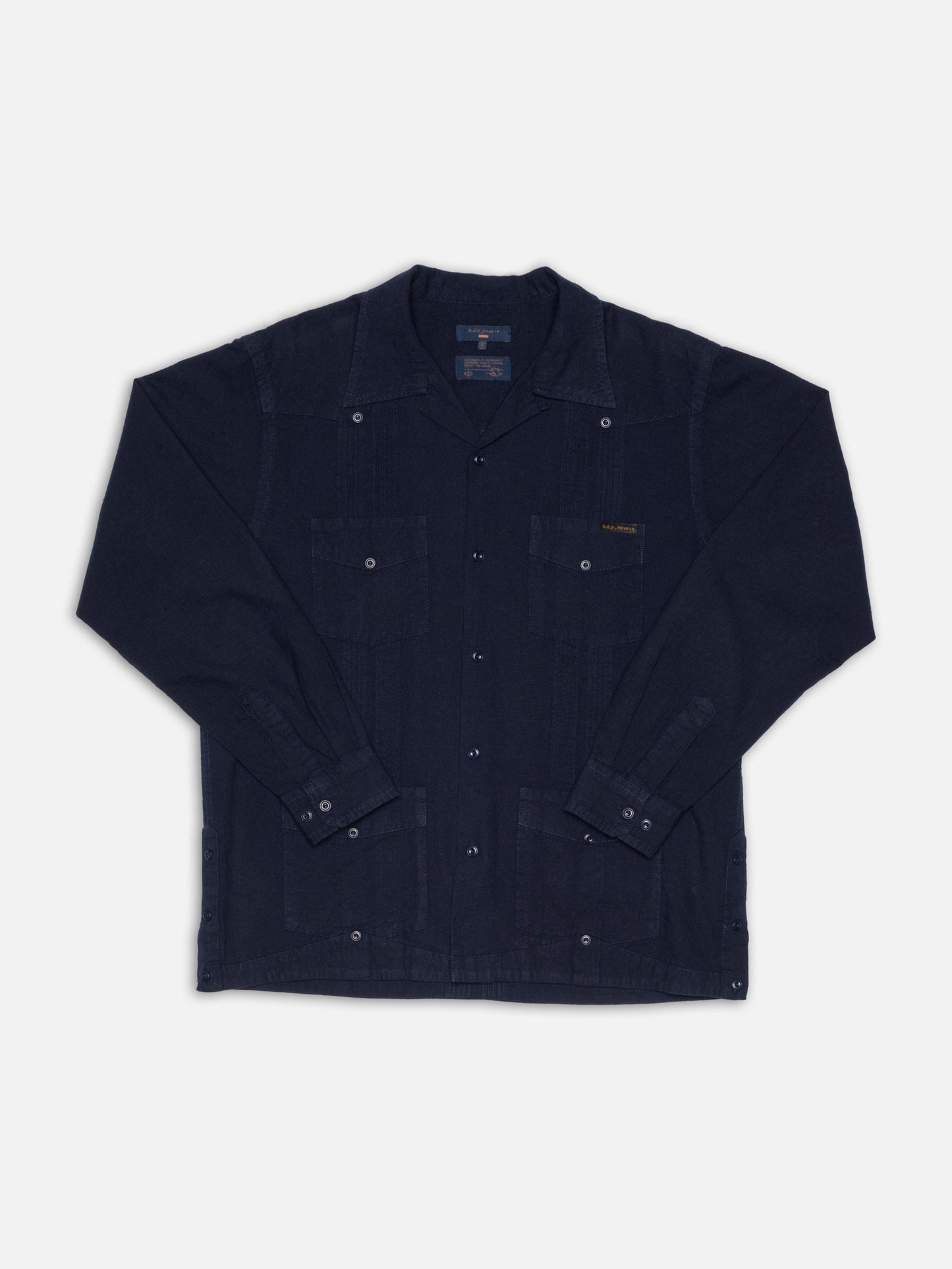 Chemise en coton bio | marine "ryan pleats cuban shirt - blueberry"