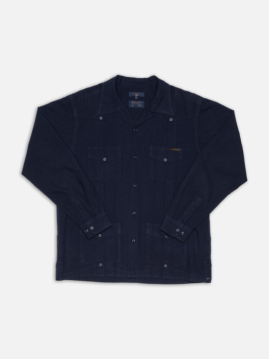 Chemise en coton bio | marine "ryan pleats cuban shirt - blueberry"