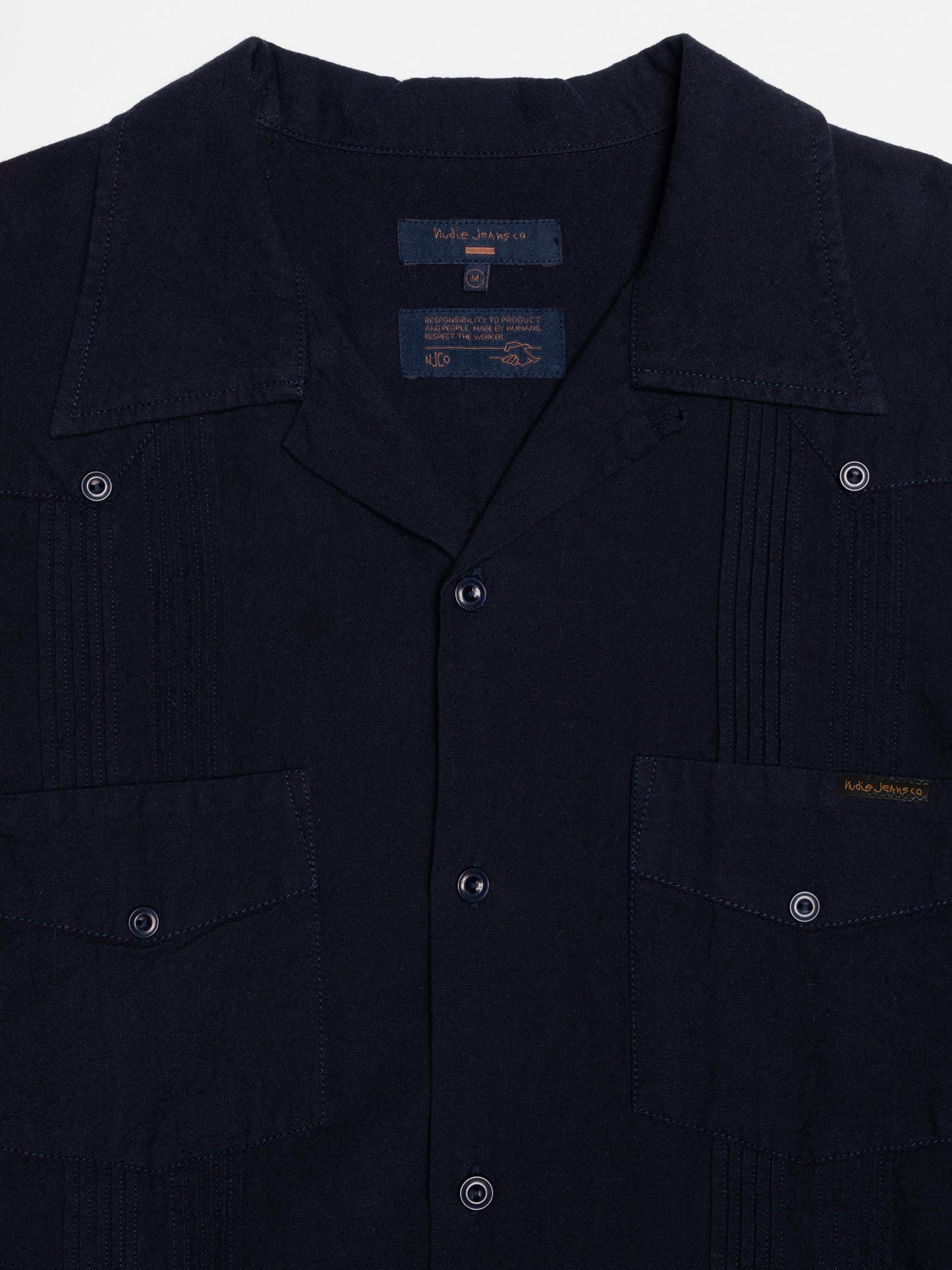 Chemise en coton bio | marine "ryan pleats cuban shirt - blueberry"