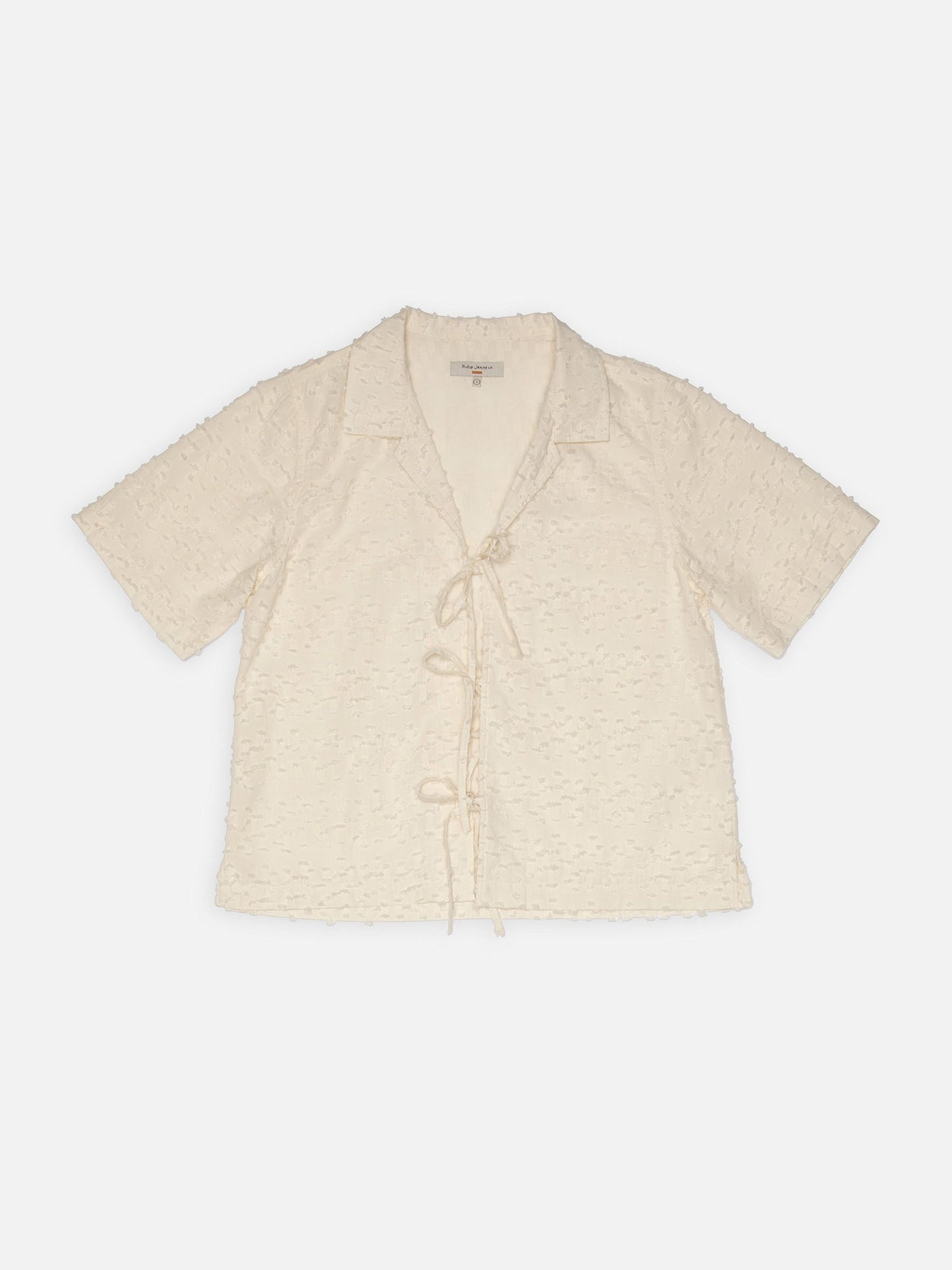 Blouse à noeuds texturée en coton bio | écru "moa tie fringe shirt offwhite"