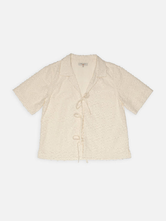 Blouse à noeuds texturée en coton bio | écru "moa tie fringe shirt offwhite"