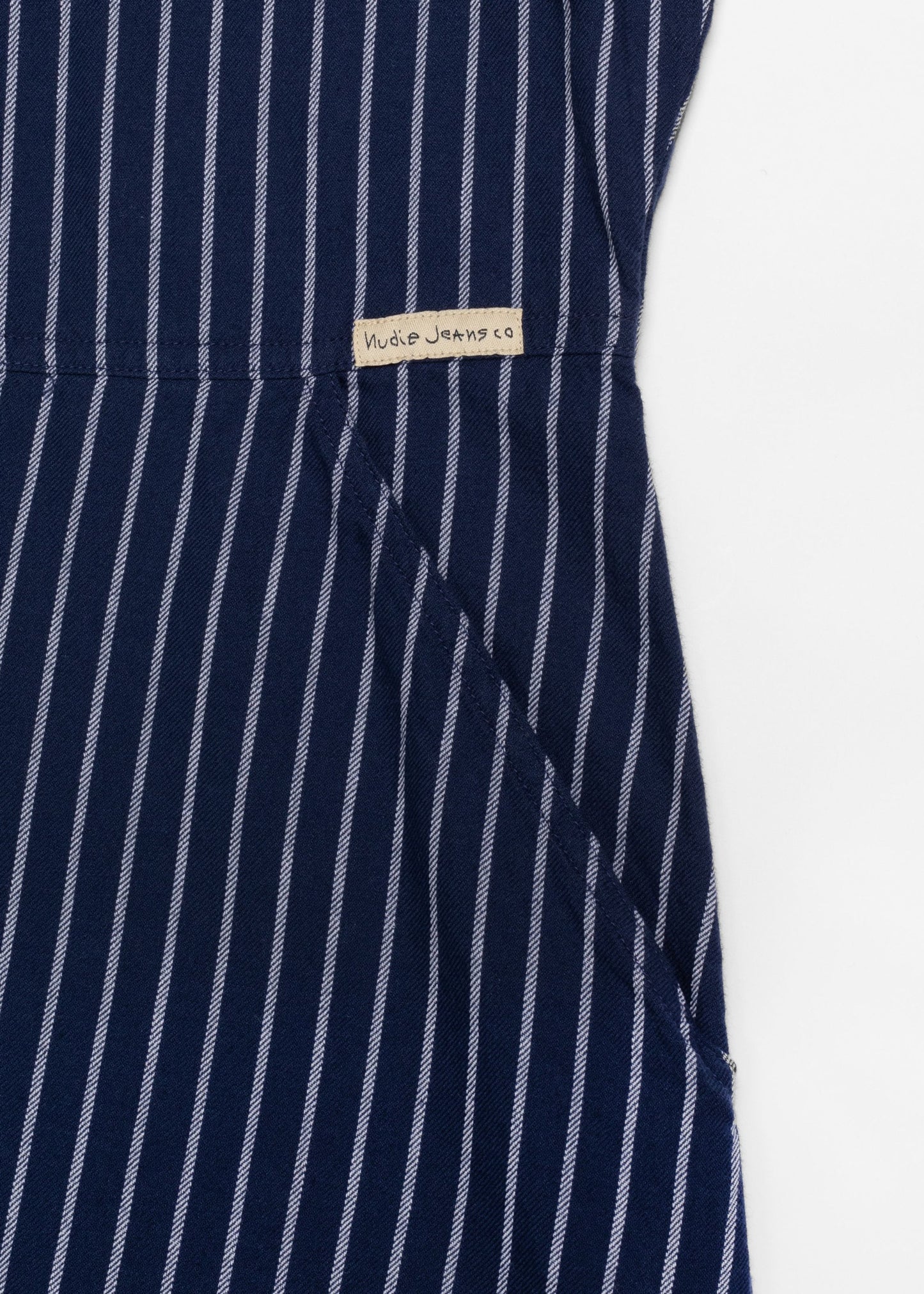 Robe mi-longue en coton bio | rayée bleu "ronja open collar dress blue - blue"