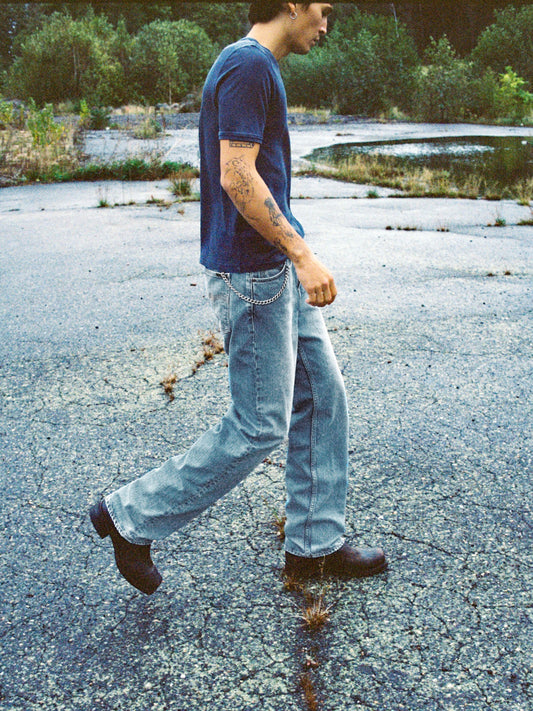 Jean droit en coton biologique | bleu "Tuff tony streaky vintage - mid blue wash"