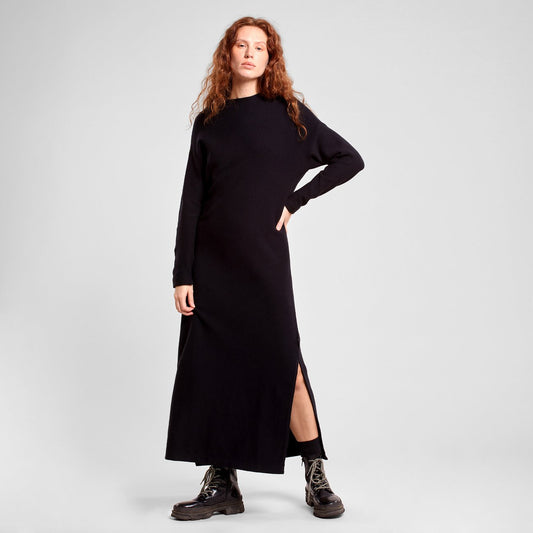 Robe longue en maille de coton bio | Noir "dress sveg black"