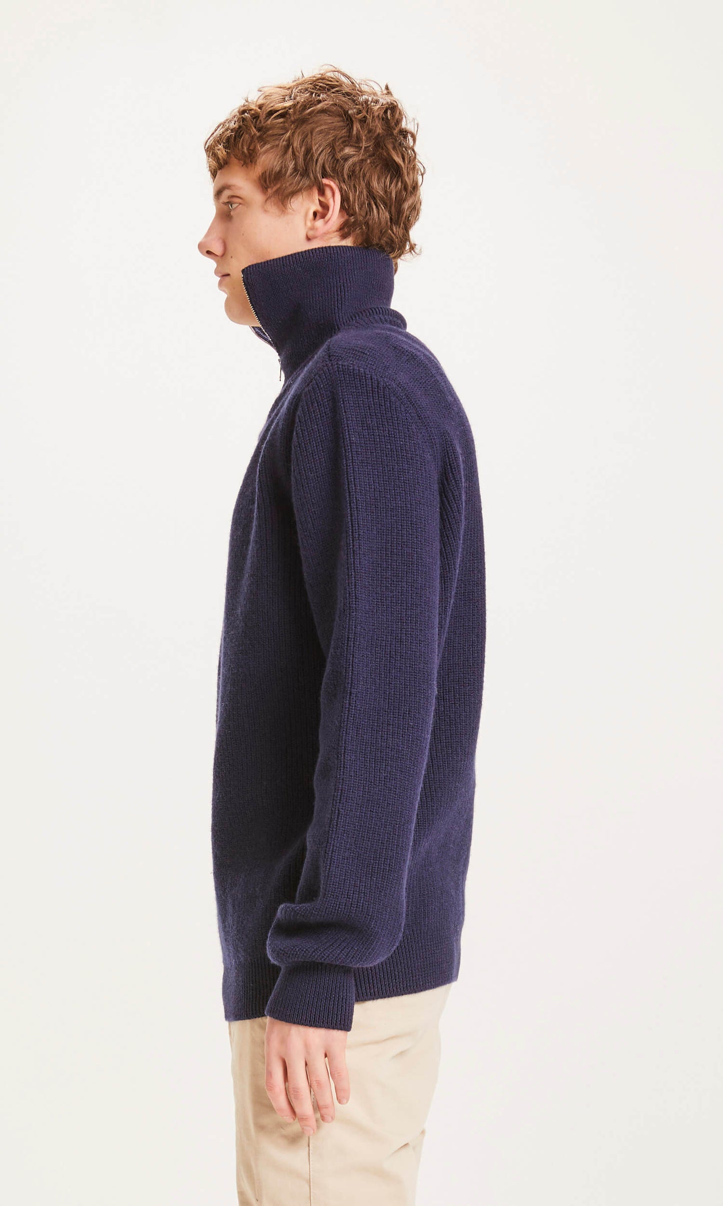 Pull col zippé marine en laine mérinos biologique - valley 1/2 neck zip