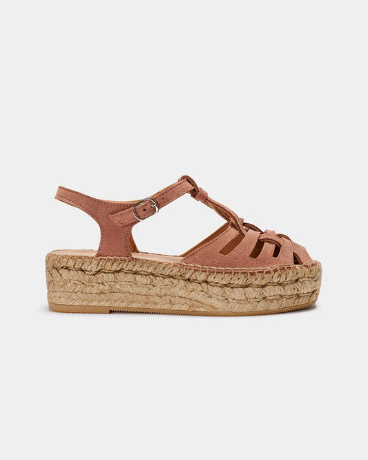 Espadrilles compensées en cuir certifié | marron "Bemol brown"