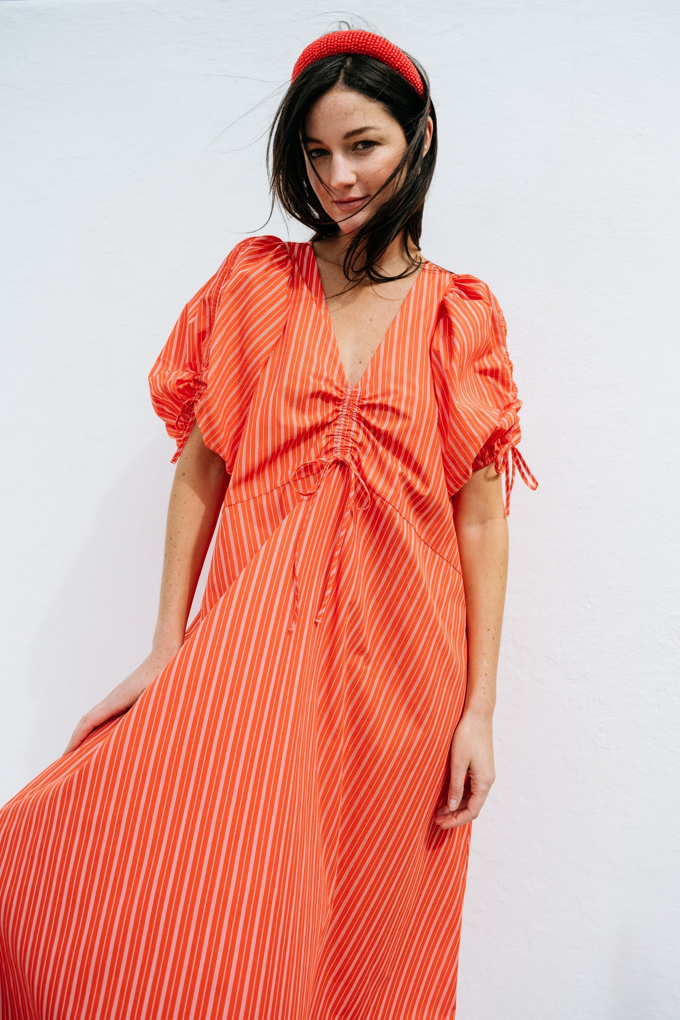 Robe en coton biologique | rouge "Dans - cherry red/white striped"