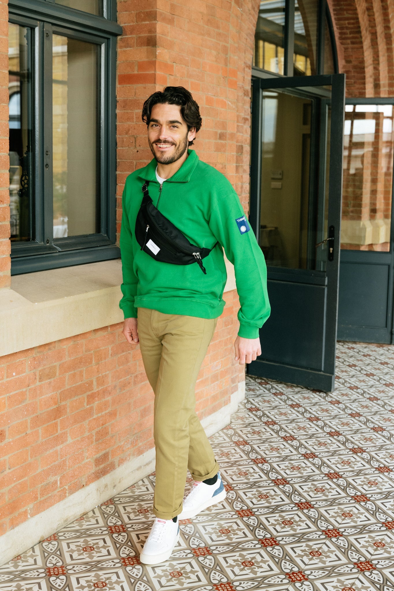 Sweat col zippé vert en coton bio - clover green challenger sweatshirt