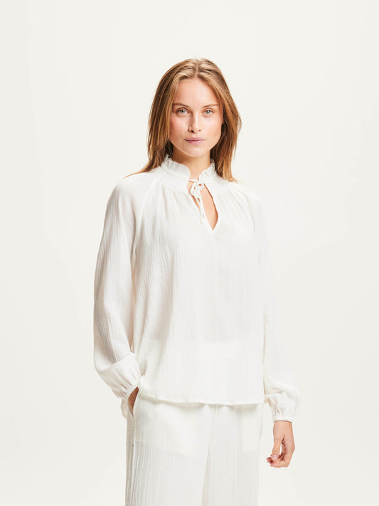 Blouse blanche en coton bio - JACINTA ruffle stand blouse snow white