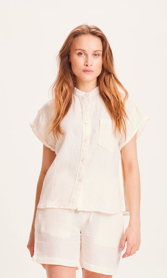Chemise fluide blanc cassé en lin bio - Aster buttercream