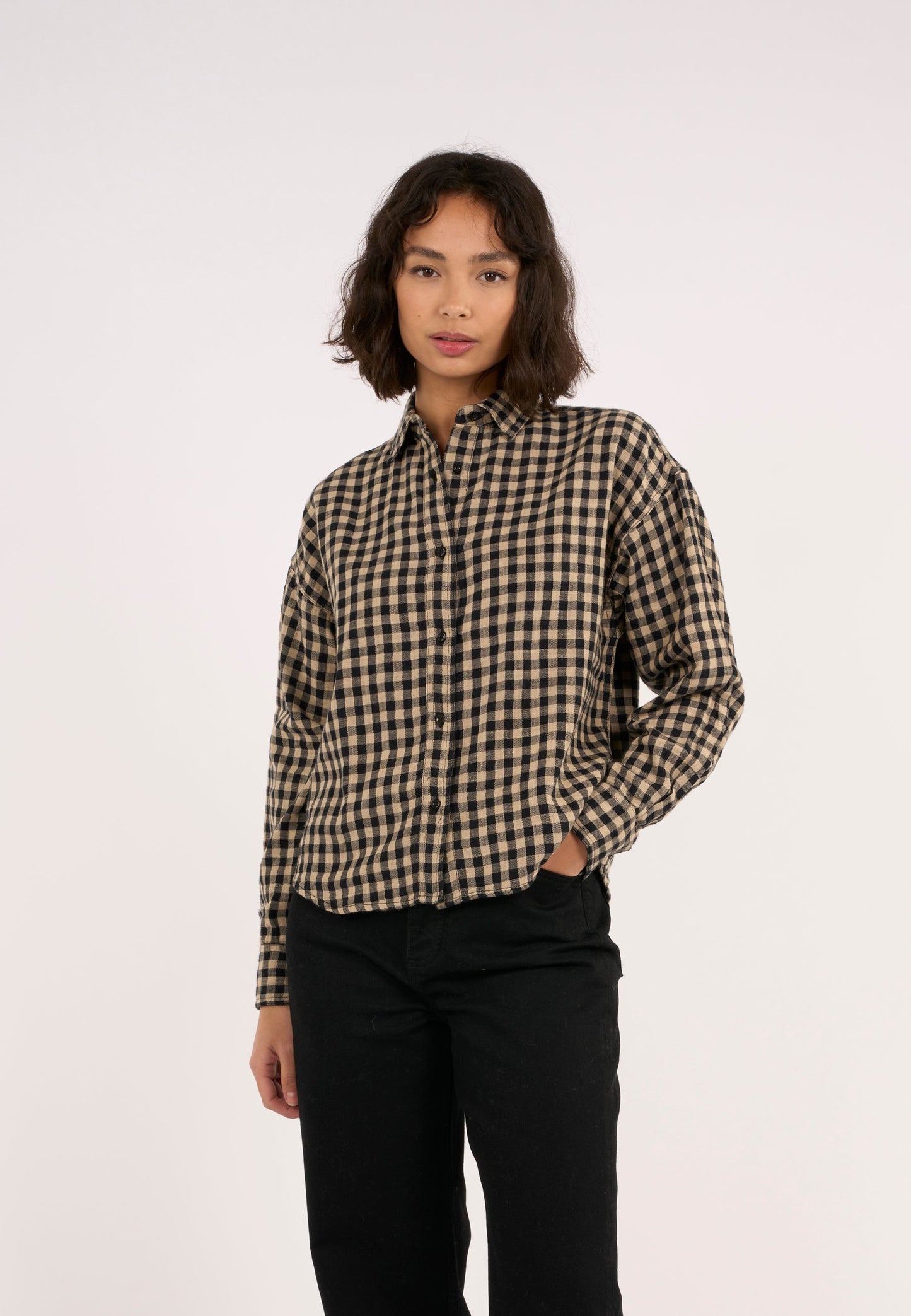 Chemise à carreaux en coton bio - boxy check shirt safari